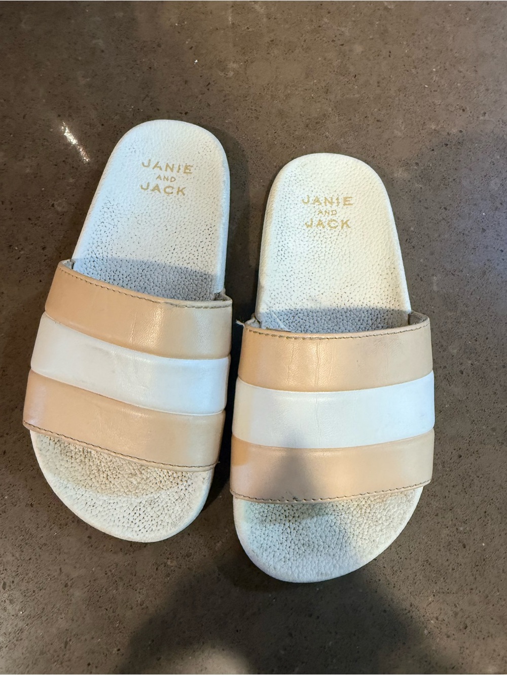 Janie and Jack Two-Tone Tan and White Slide Sandals